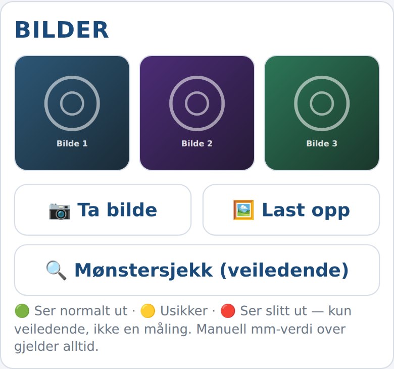 The Photos card in Dekkpro Mobil with a picture grid and the Take photo and Upload buttons