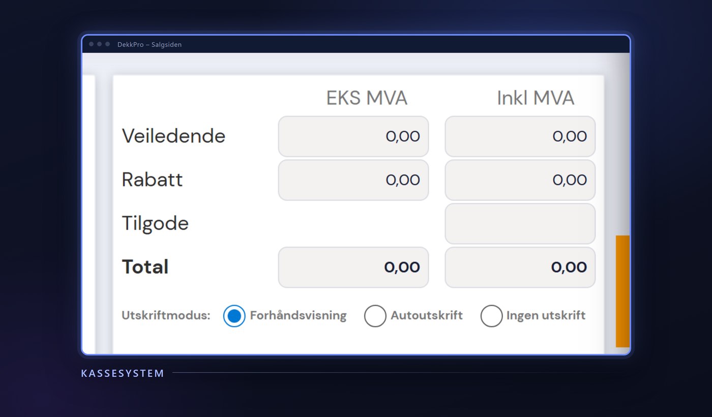 The till totals in DekkPro with VAT and discount