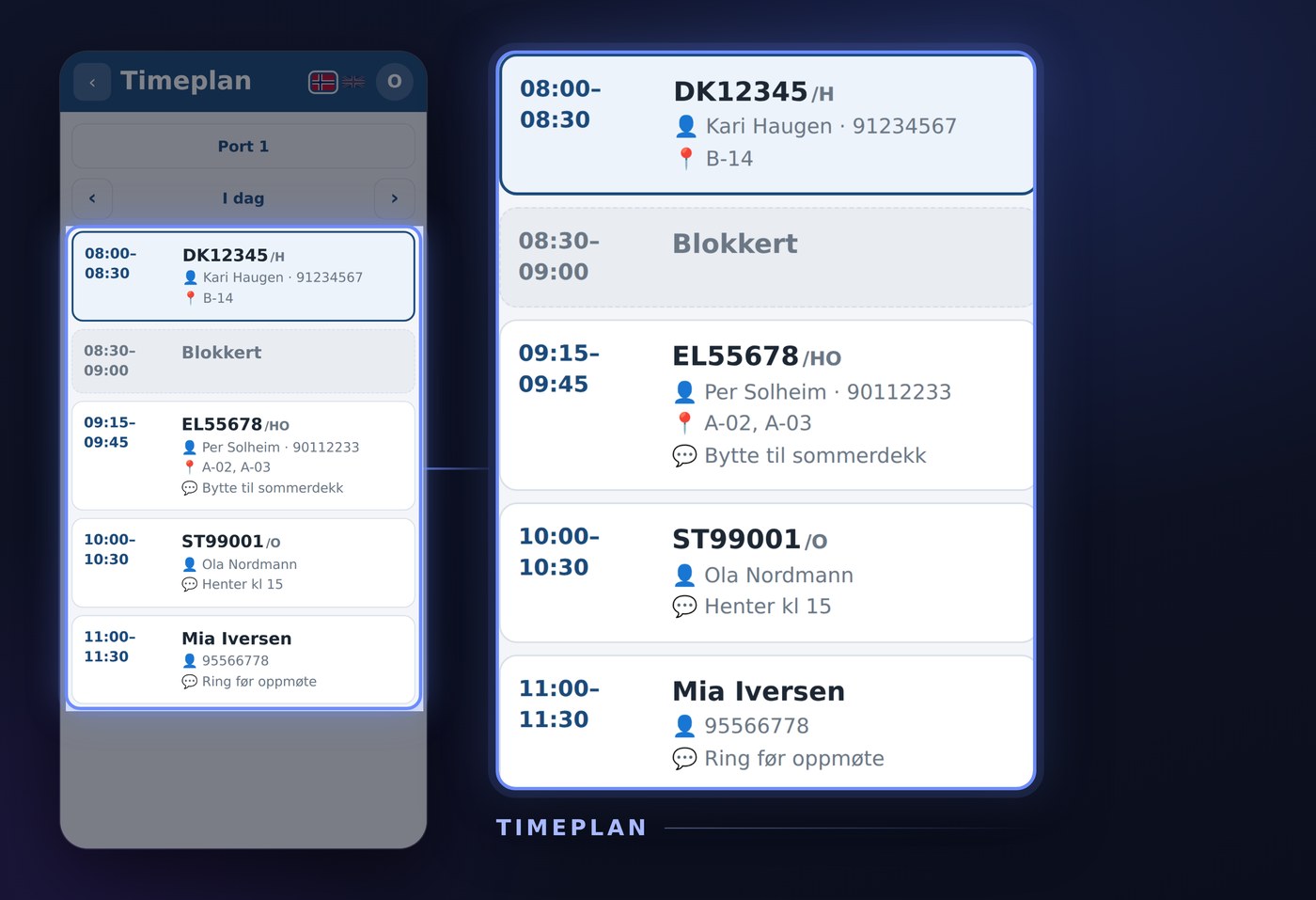 The day's appointments in Schedule in Dekkpro Mobil, framed