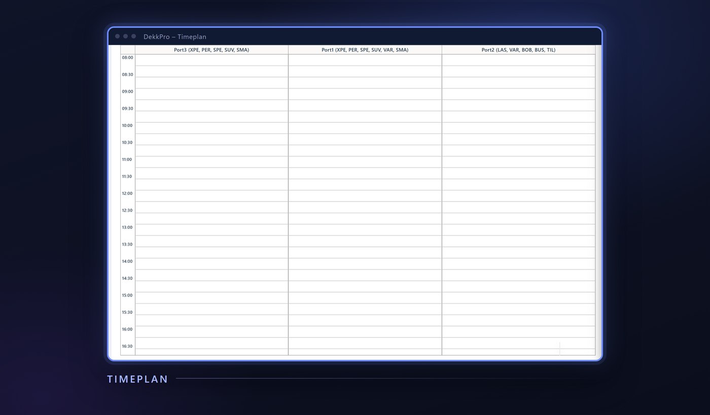 The schedule in DekkPro with bays and times through the day